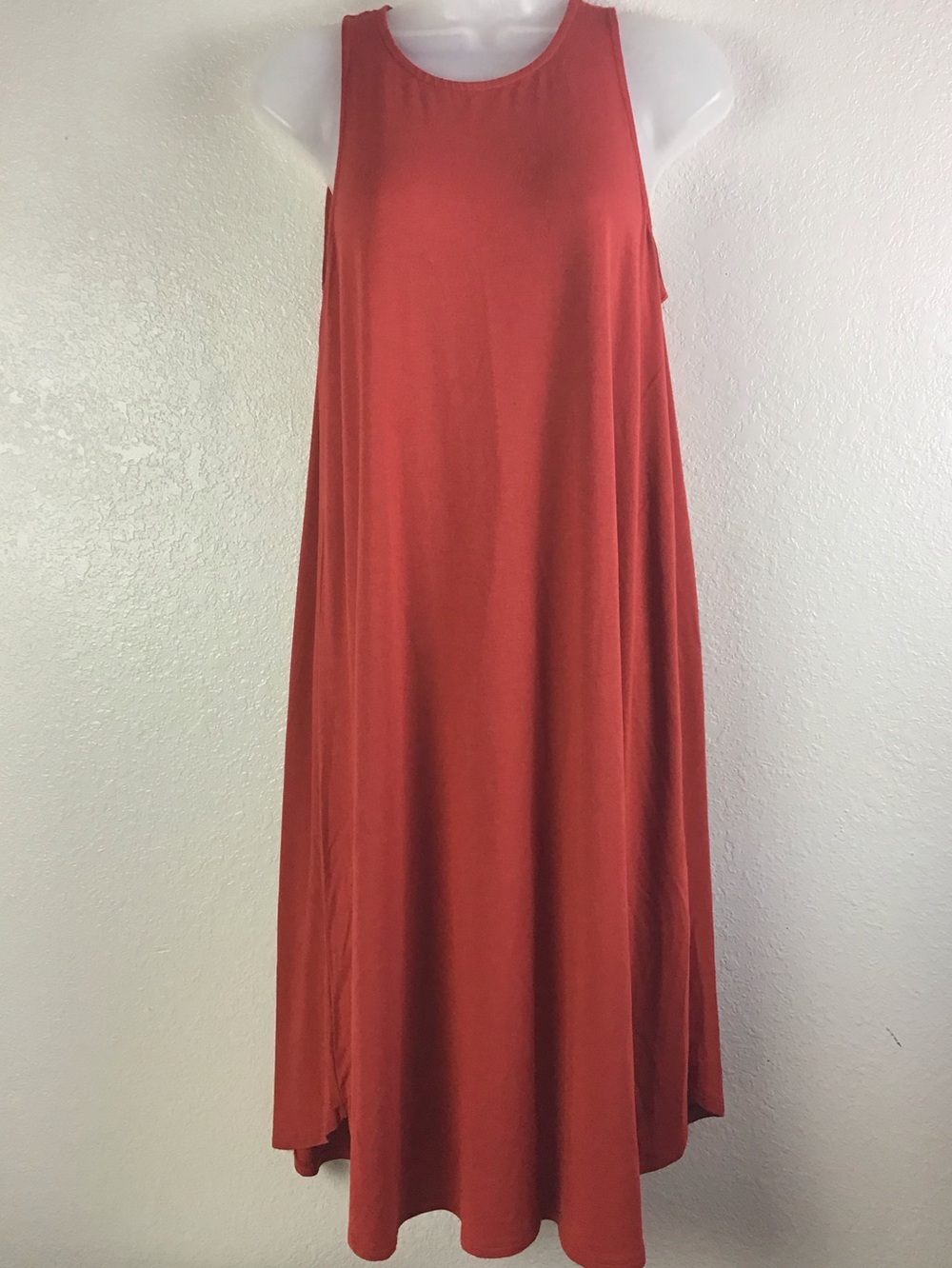 Eileen Fisher Brick Red Jersey Midi Tank Dress with Rounded Hemline Size Small
